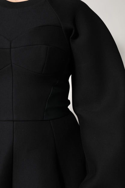 Dolce & Gabbana Black Cotton Long Sleeves A-line Mini Dress