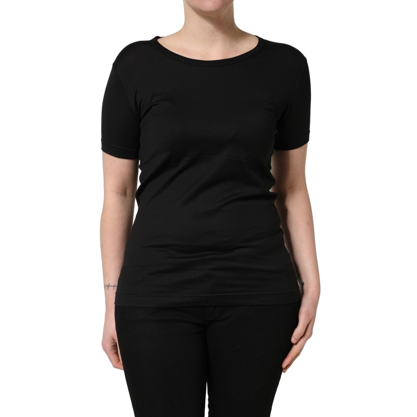 Dolce & Gabbana Black Cotton Round Neck Short Sleeves T-Shirt