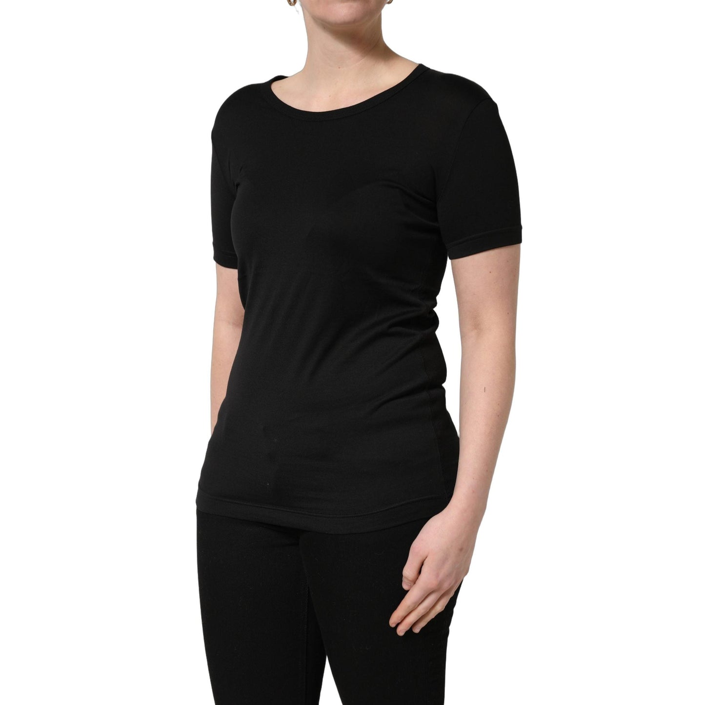 Dolce & Gabbana Black Cotton Round Neck Short Sleeves T-Shirt