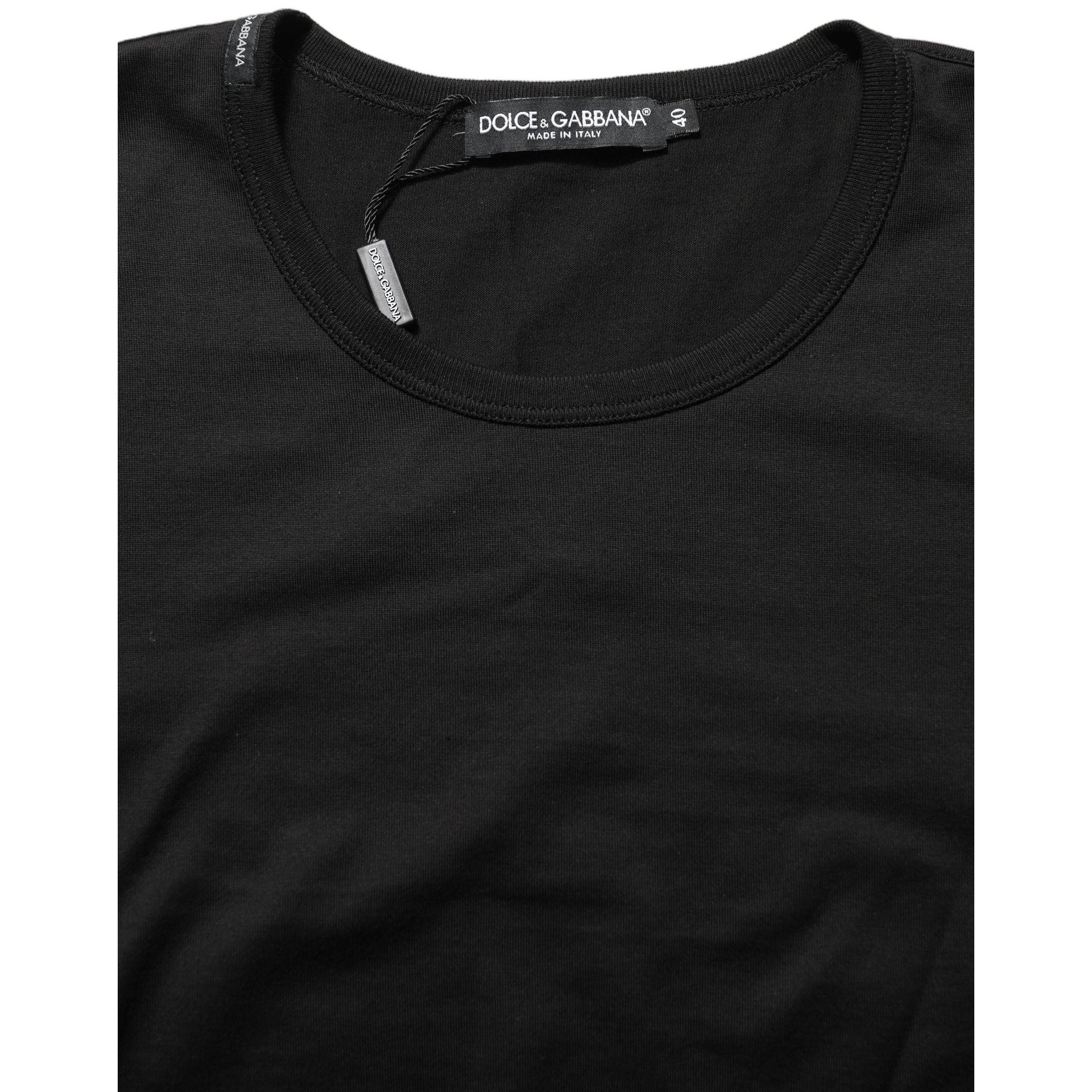 Dolce & Gabbana Black Cotton Round Neck Short Sleeves T-Shirt