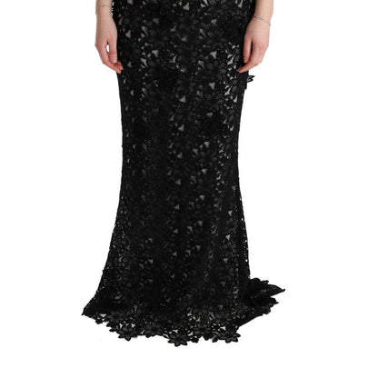 Dolce & Gabbana Black Cotton Silk Floral Long Dress