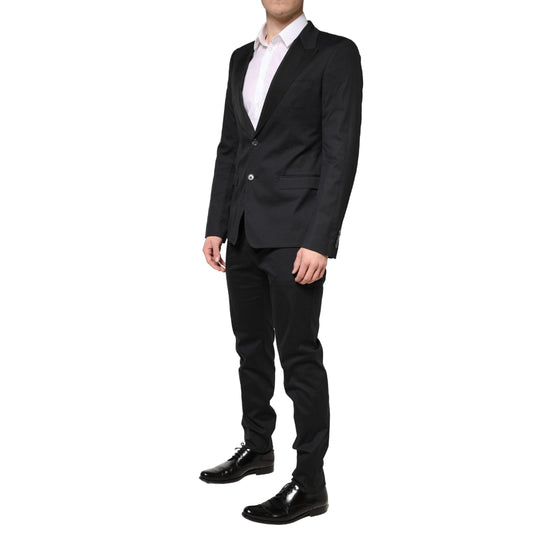 Dolce & Gabbana Black Cotton Single Breasted 2 Piece Suit
