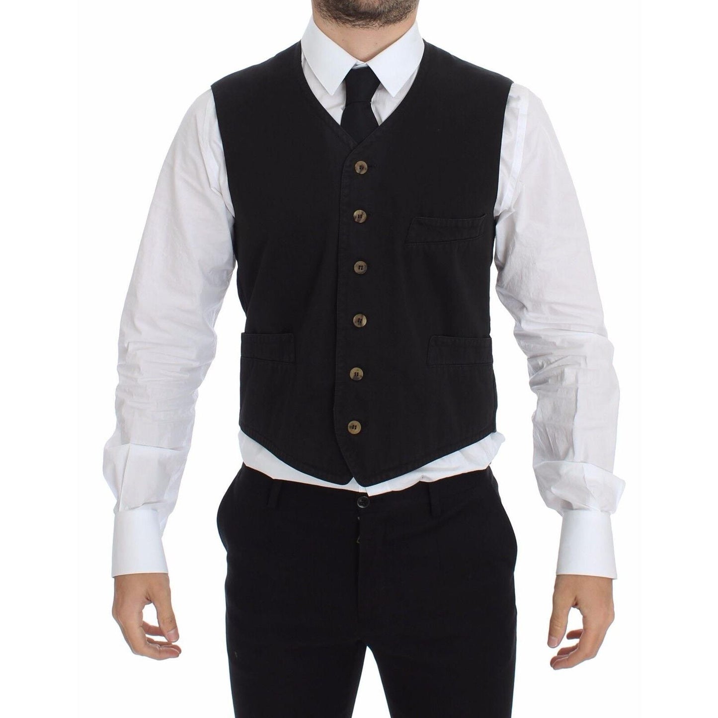 Dolce & Gabbana Black Cotton Viscose Dress Vest Blazer