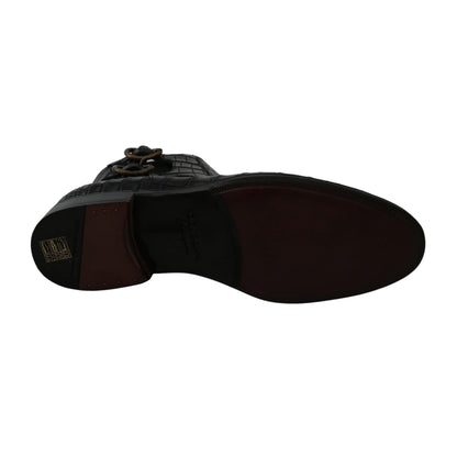 Dolce & Gabbana Black Crocodile Leather Derby Boots Shoes