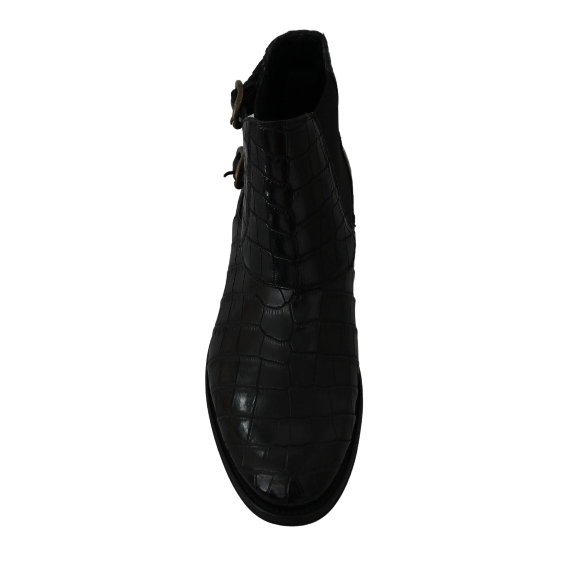 Dolce & Gabbana Black Crocodile Leather Derby Boots Shoes