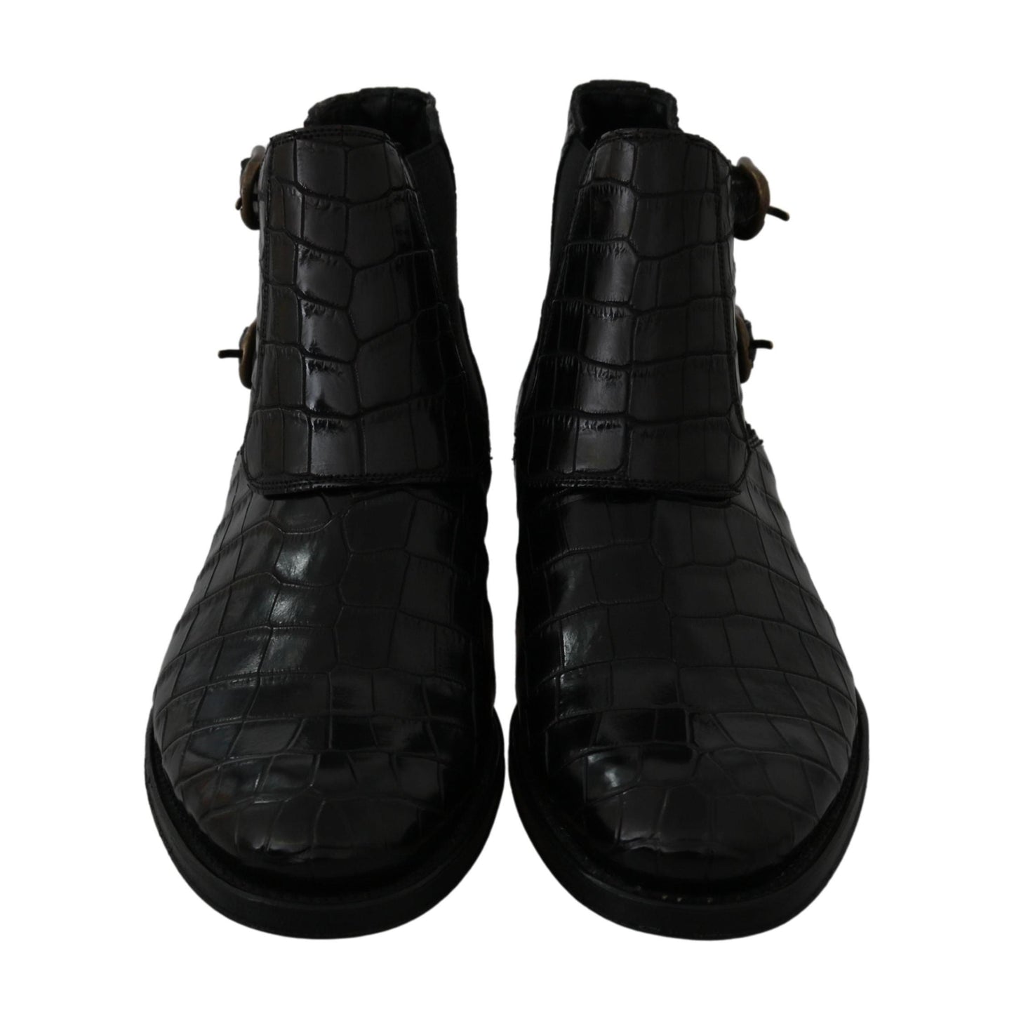 Dolce & Gabbana Black Crocodile Leather Derby Boots Shoes