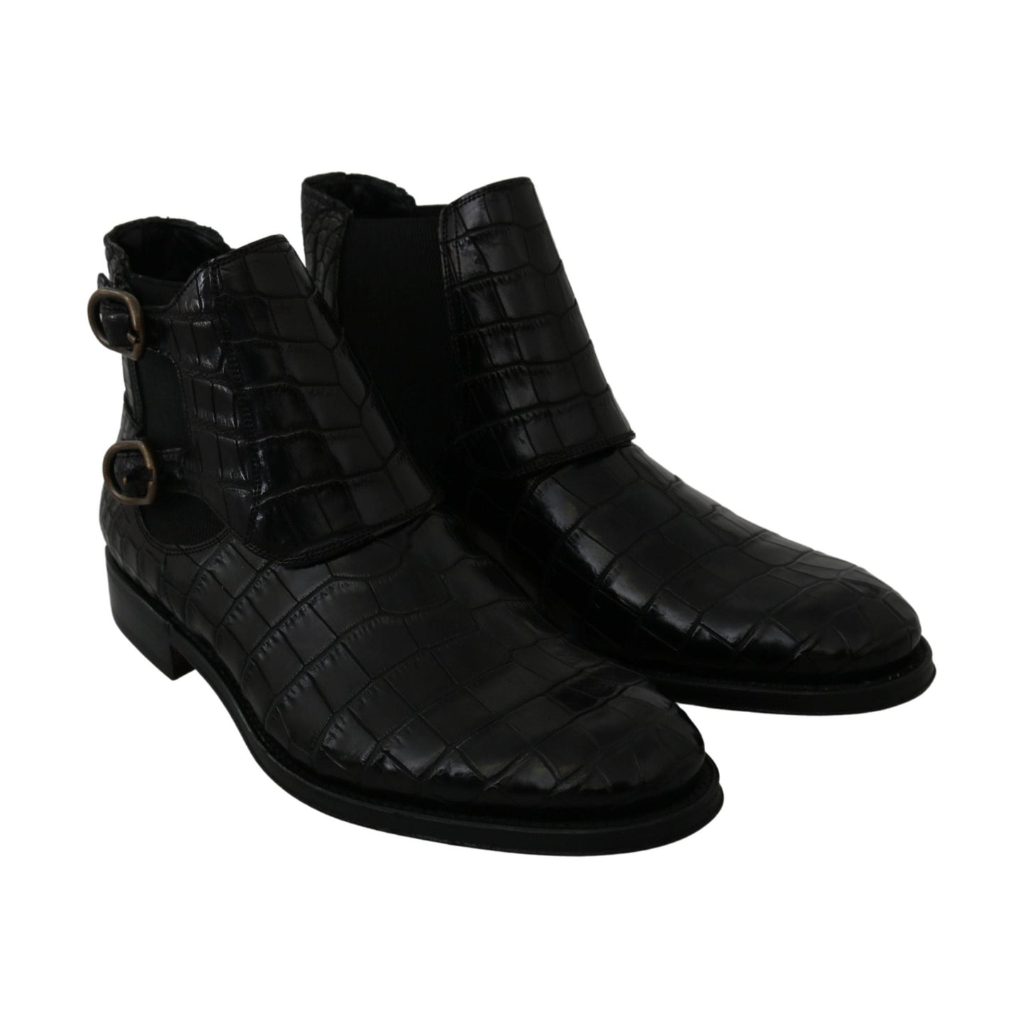Dolce & Gabbana Black Crocodile Leather Derby Boots Shoes