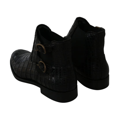 Dolce & Gabbana Black Crocodile Leather Derby Boots Shoes