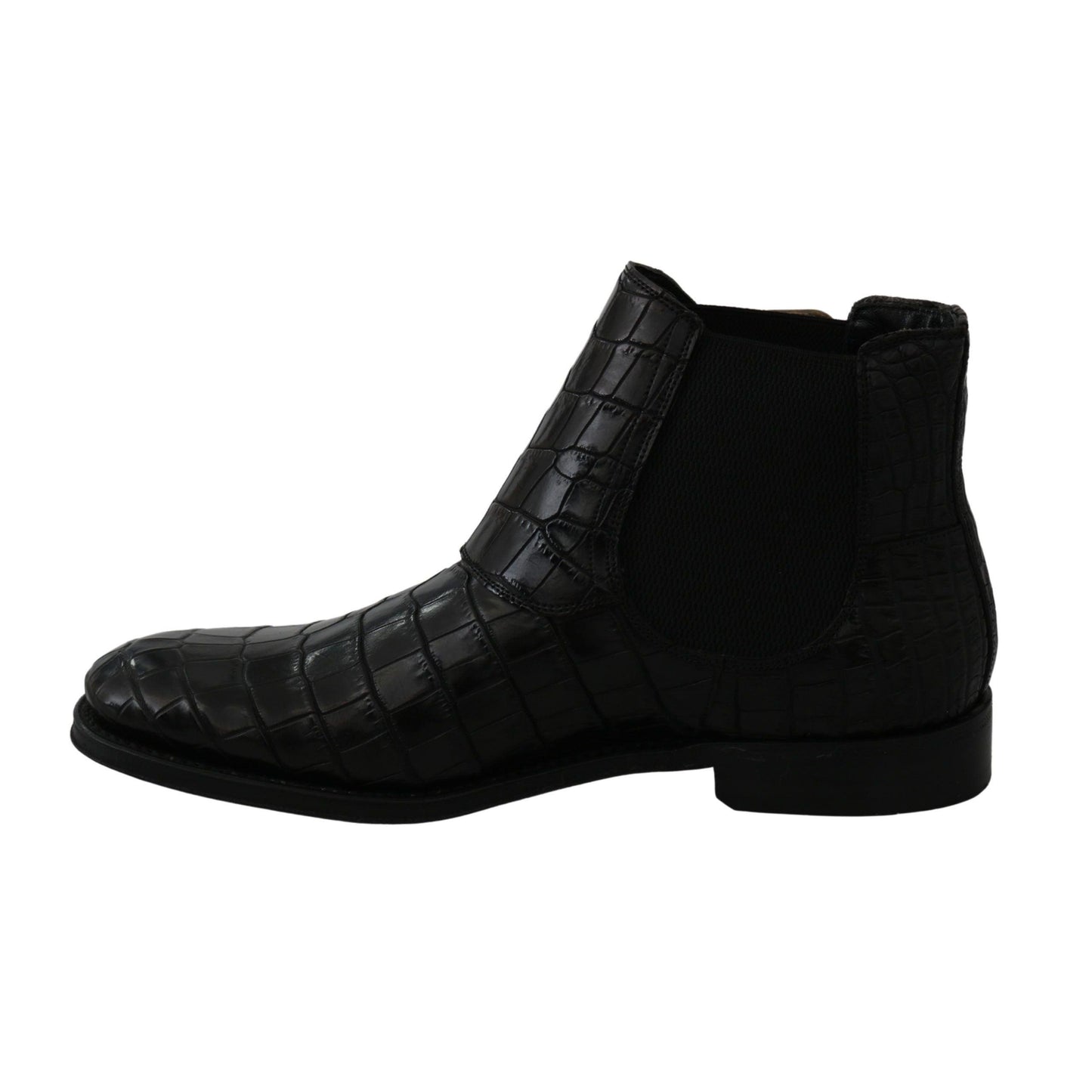 Dolce & Gabbana Black Crocodile Leather Derby Boots Shoes