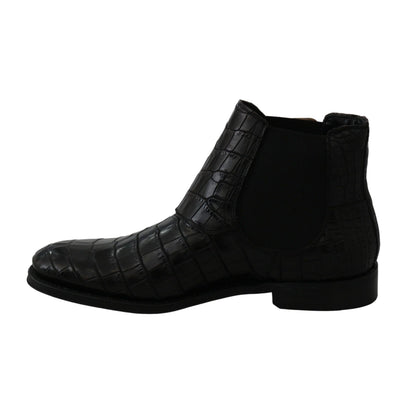 Dolce & Gabbana Black Crocodile Leather Derby Boots Shoes