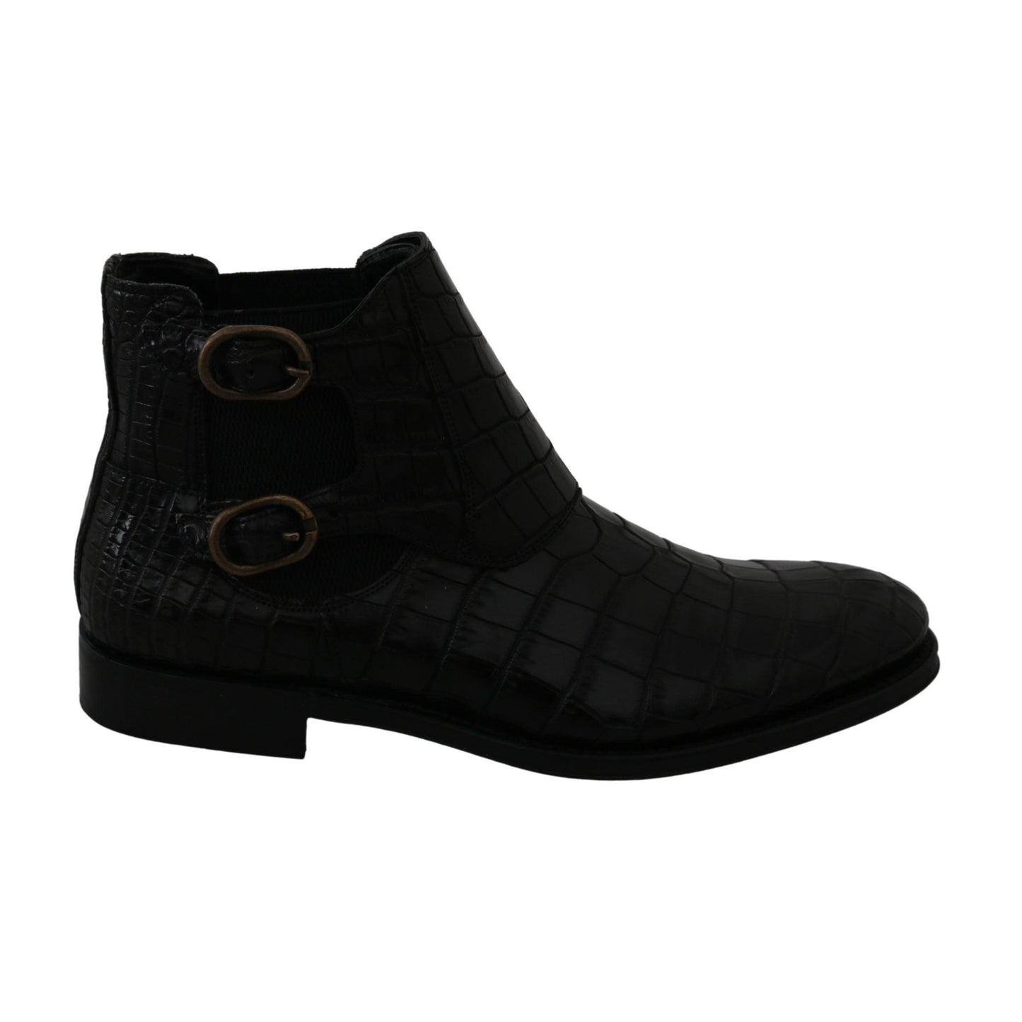 Dolce & Gabbana Black Crocodile Leather Derby Boots Shoes