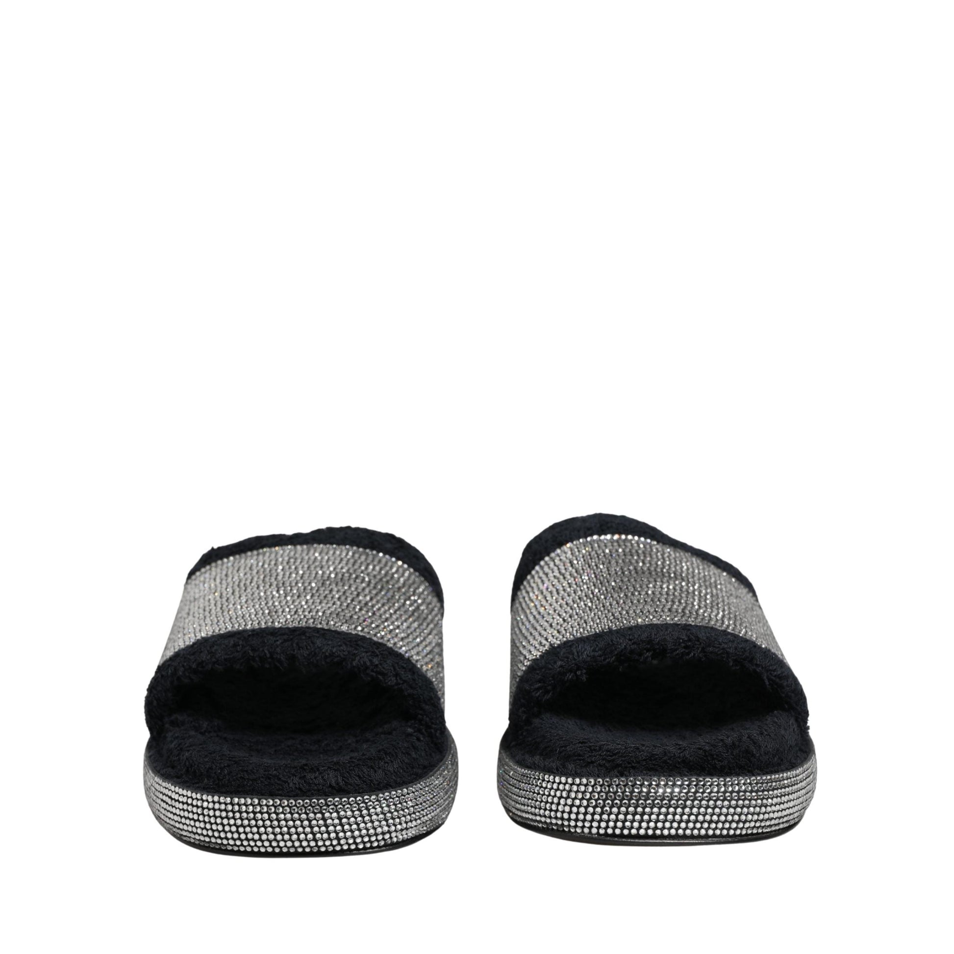 Dolce & Gabbana Black Crystal Embellished Platform Slides Shoes