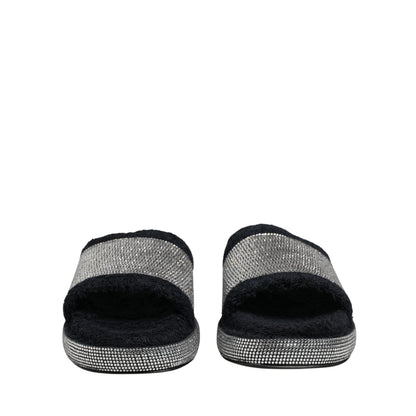 Dolce & Gabbana Black Crystal Embellished Platform Slides Shoes