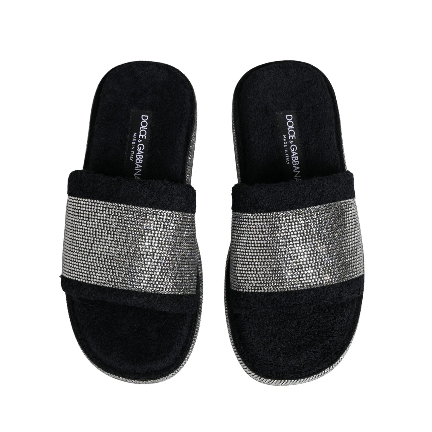 Dolce & Gabbana Black Crystal Embellished Platform Slides Shoes