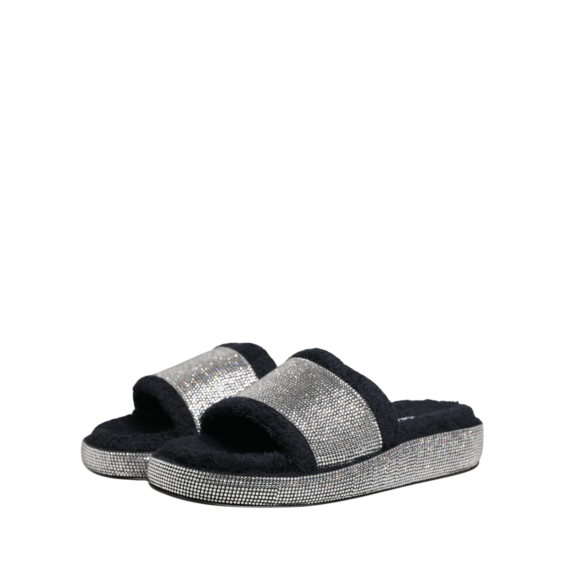 Dolce & Gabbana Black Crystal Embellished Platform Slides Shoes