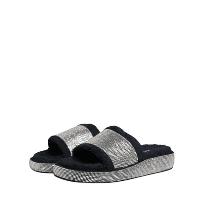 Dolce & Gabbana Black Crystal Embellished Platform Slides Shoes