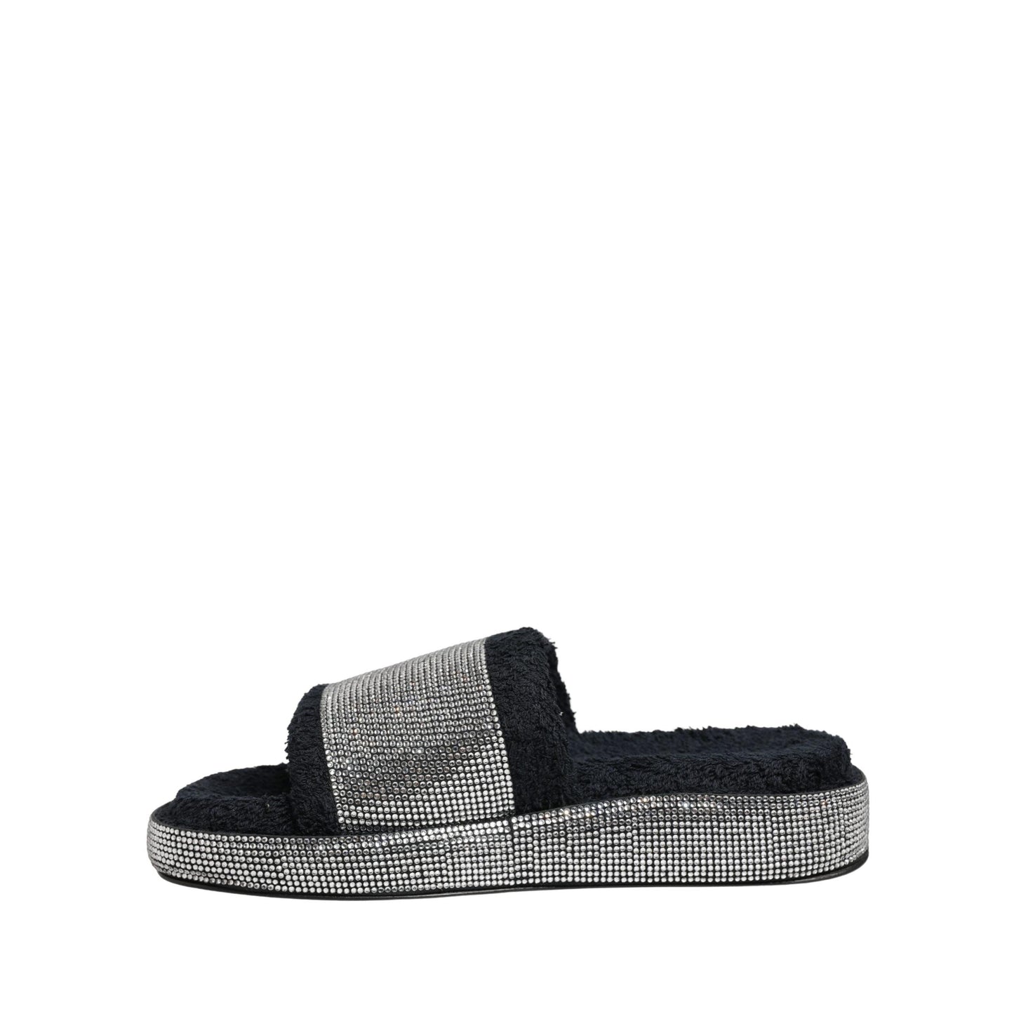 Dolce & Gabbana Black Crystal Embellished Platform Slides Shoes