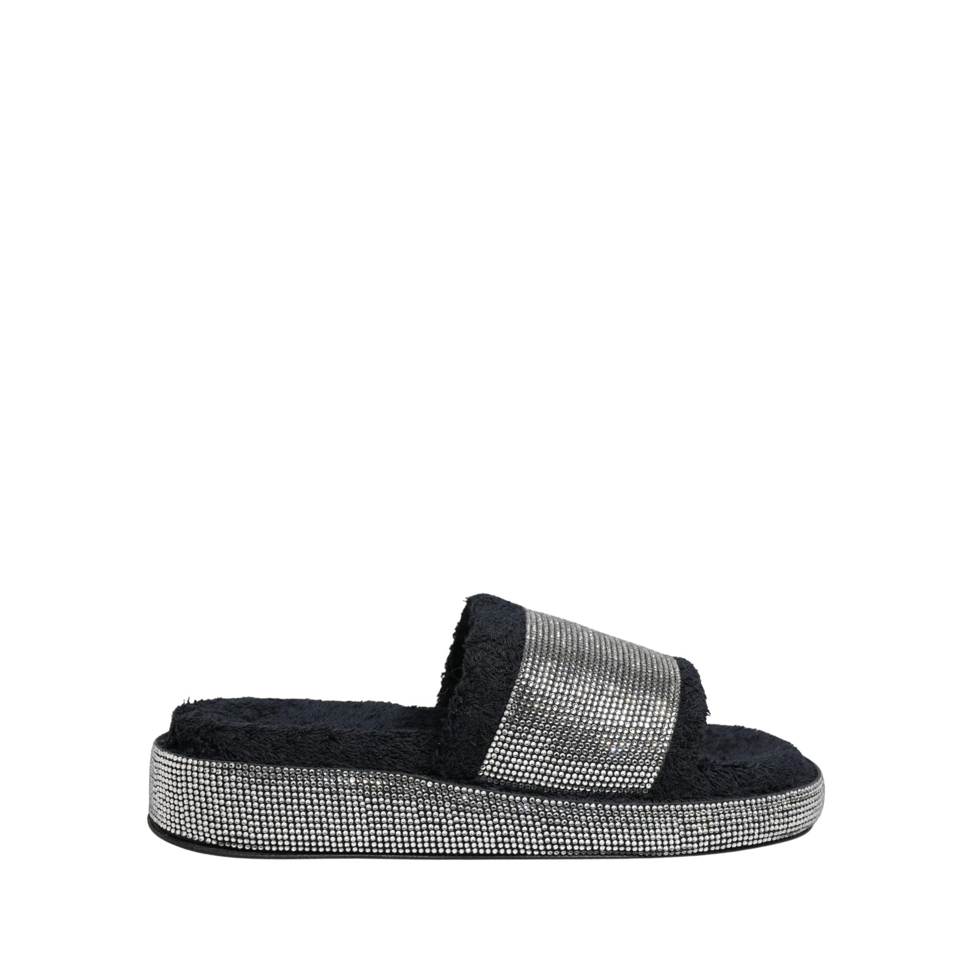 Dolce & Gabbana Black Crystal Embellished Platform Slides Shoes