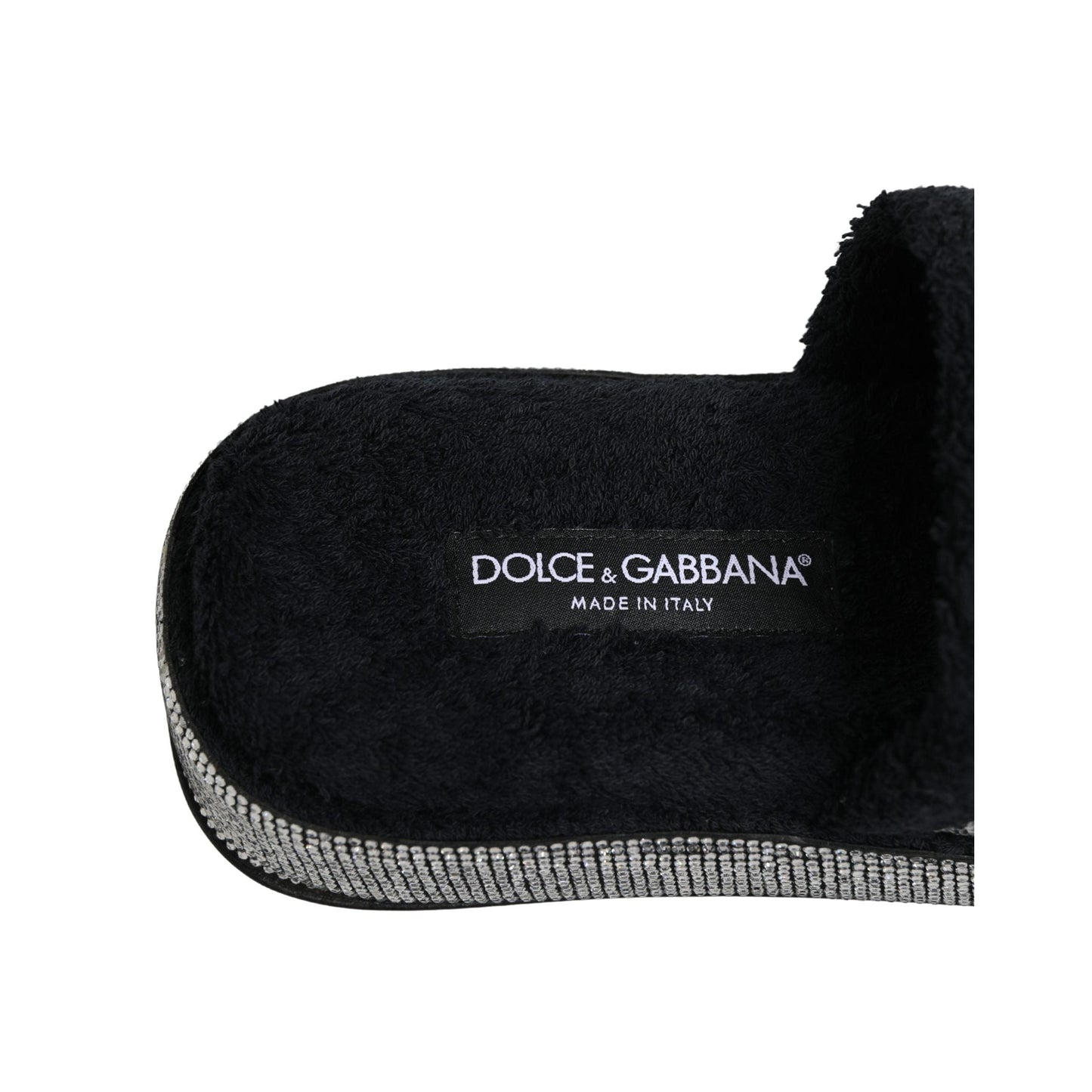 Dolce & Gabbana Black Crystal Embellished Platform Slides Shoes