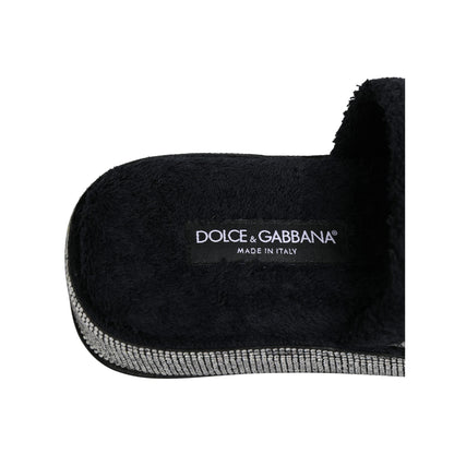 Dolce & Gabbana Black Crystal Embellished Platform Slides Shoes