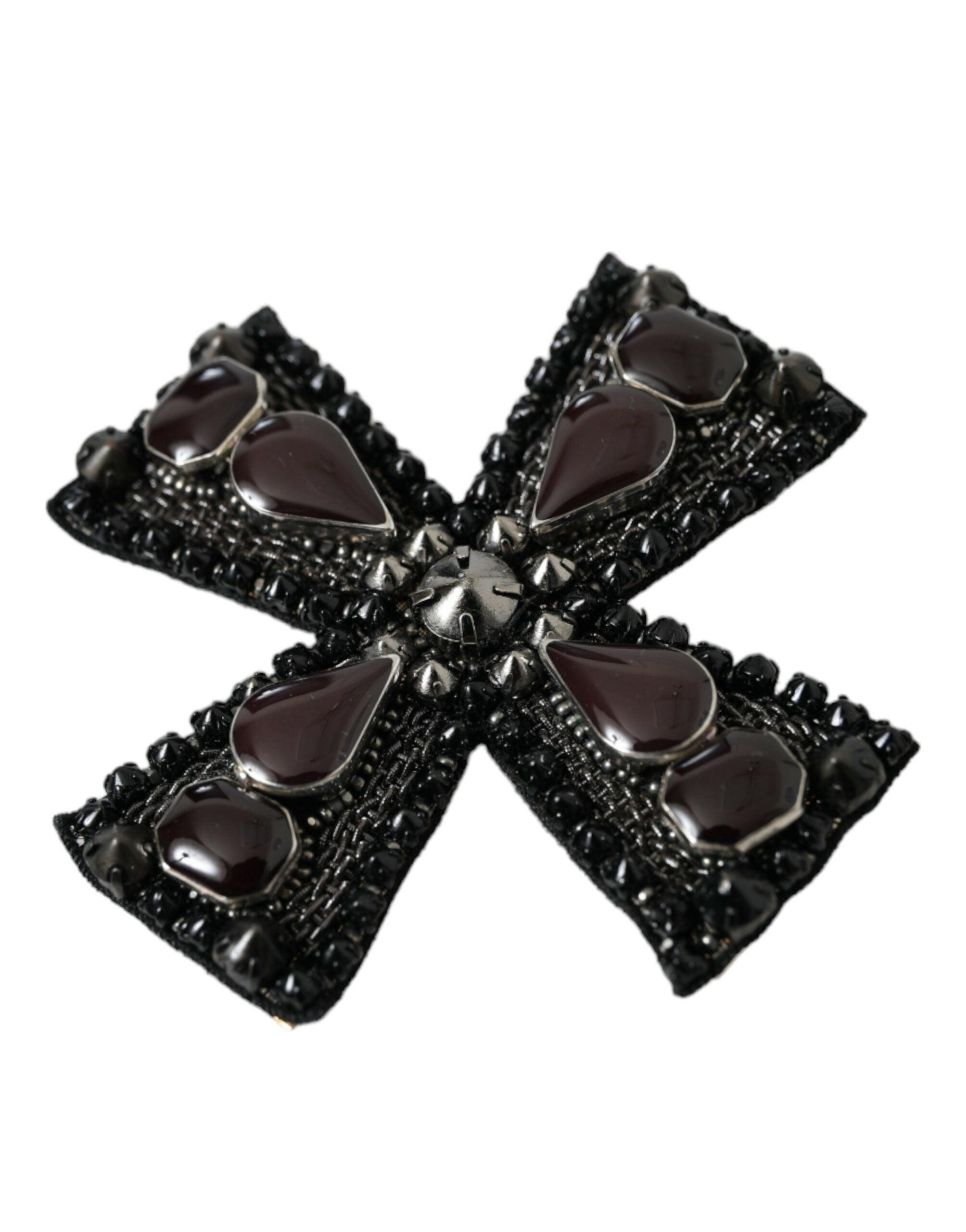 Dolce & Gabbana Black Crystals Alua Embellished Cross Pin Brooch-Modeoutlet