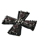 Dolce & Gabbana Black Crystals Alua Embellished Cross Pin Brooch-Modeoutlet