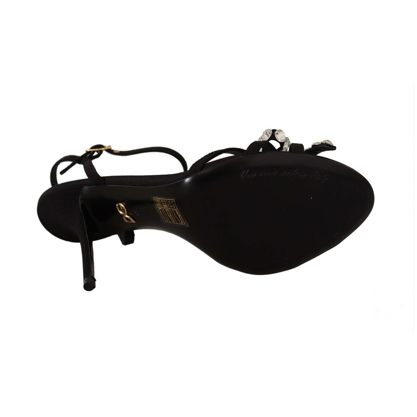 Dolce & Gabbana Black Crystals Ankle Strap Heels Sandals Shoes