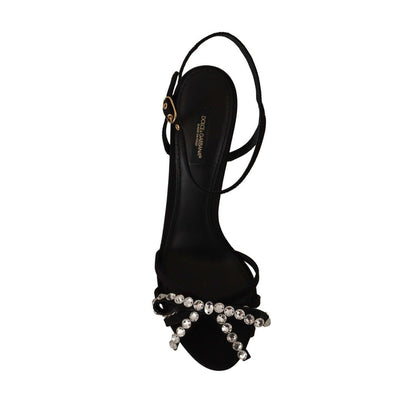 Dolce & Gabbana Black Crystals Ankle Strap Heels Sandals Shoes