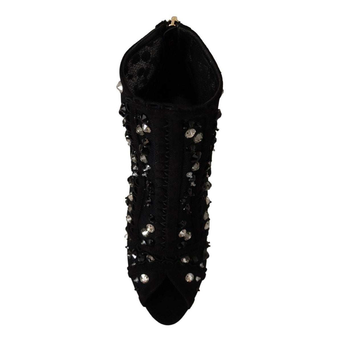 Dolce & Gabbana Black Crystals Heels Zipper Short Boots Shoes