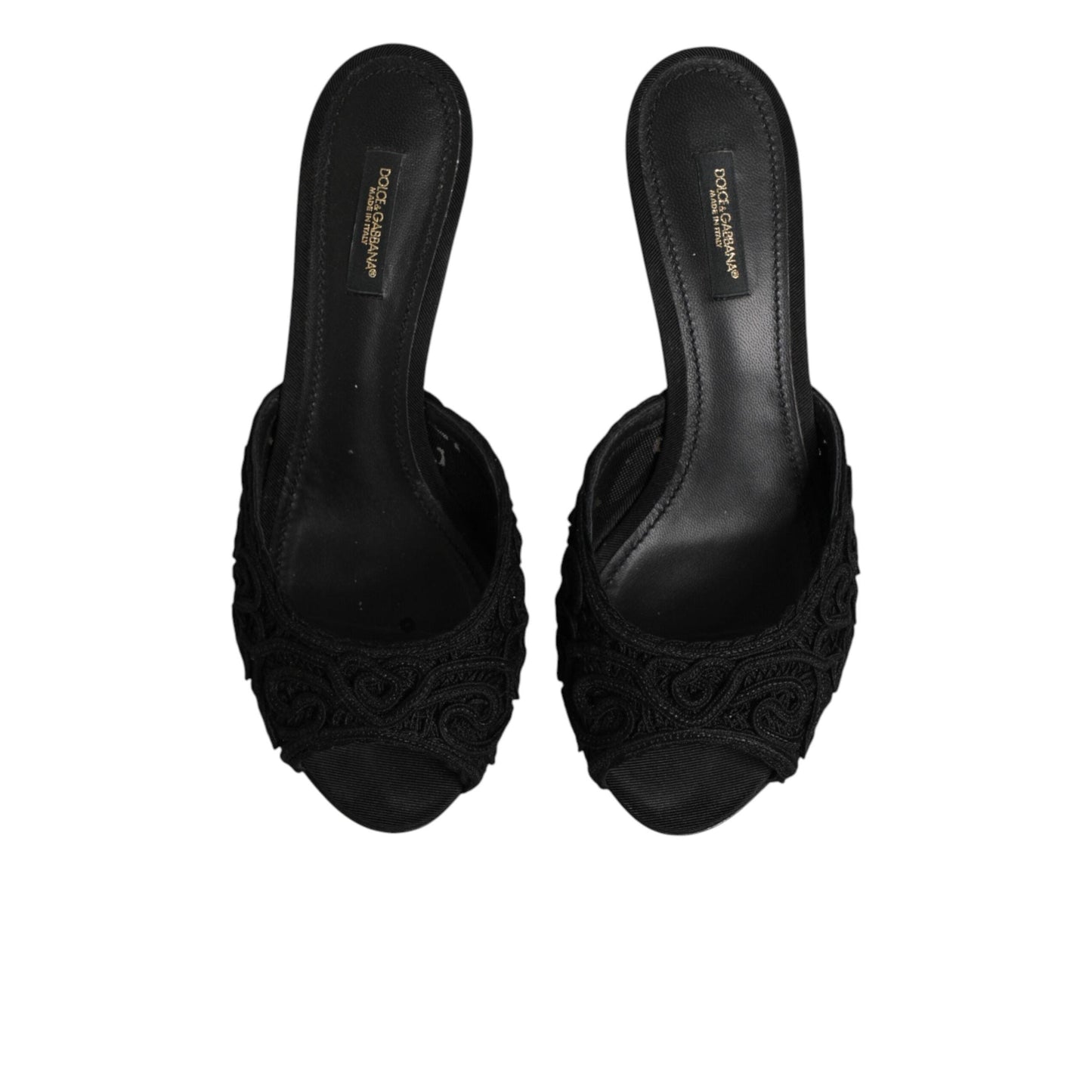 Dolce & Gabbana Black Embroidered Slip On Heels Slides Shoes