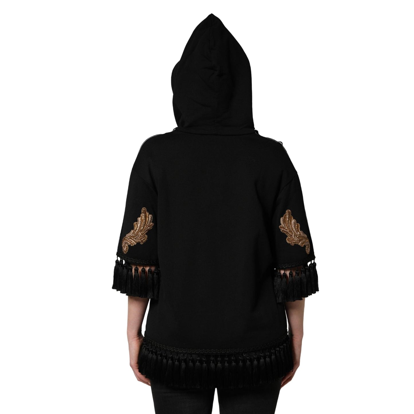 Dolce & Gabbana Black Embroidered Tassel Hooded Sweatshirt Sweater
