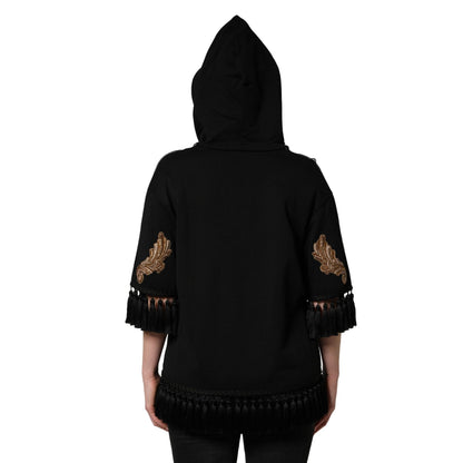 Dolce & Gabbana Black Embroidered Tassel Hooded Sweatshirt Sweater