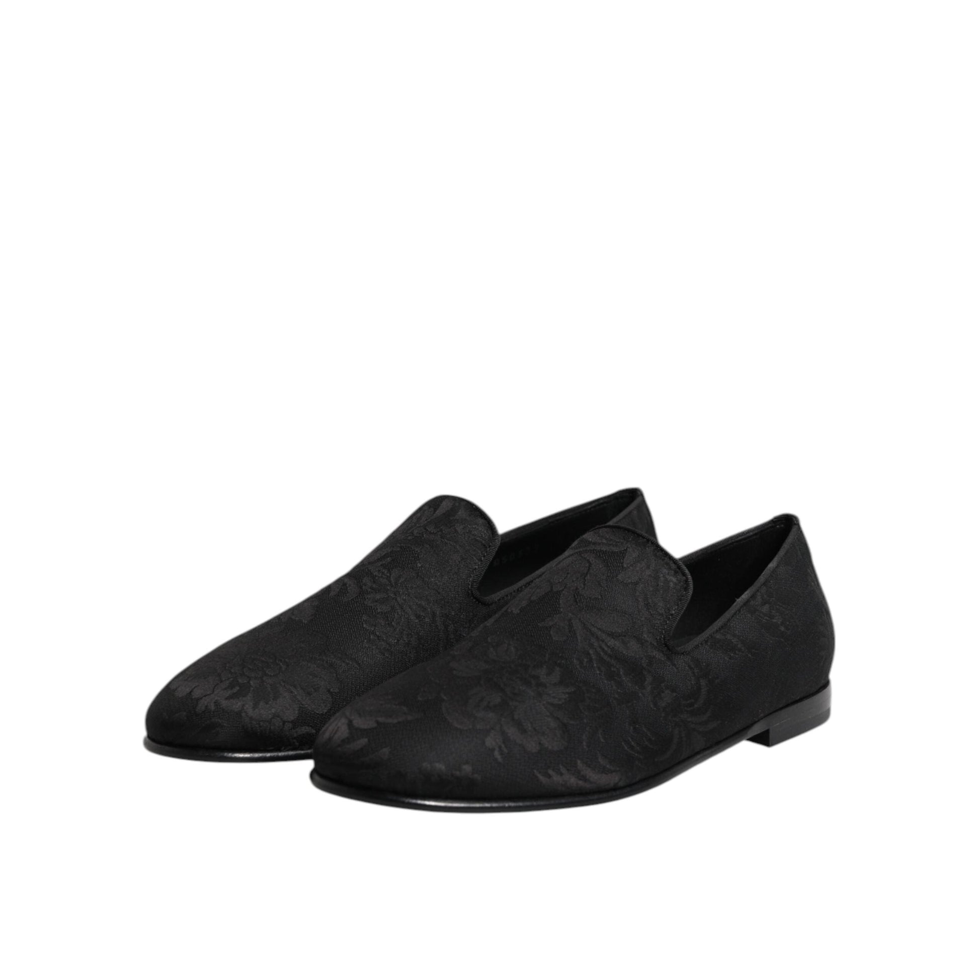 Dolce & Gabbana Black Floral Brocade Loafers Men Dress Shoes