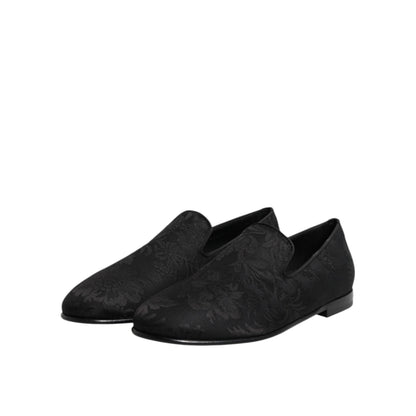Dolce & Gabbana Black Floral Brocade Loafers Men Dress Shoes