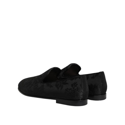 Dolce & Gabbana Black Floral Brocade Loafers Men Dress Shoes