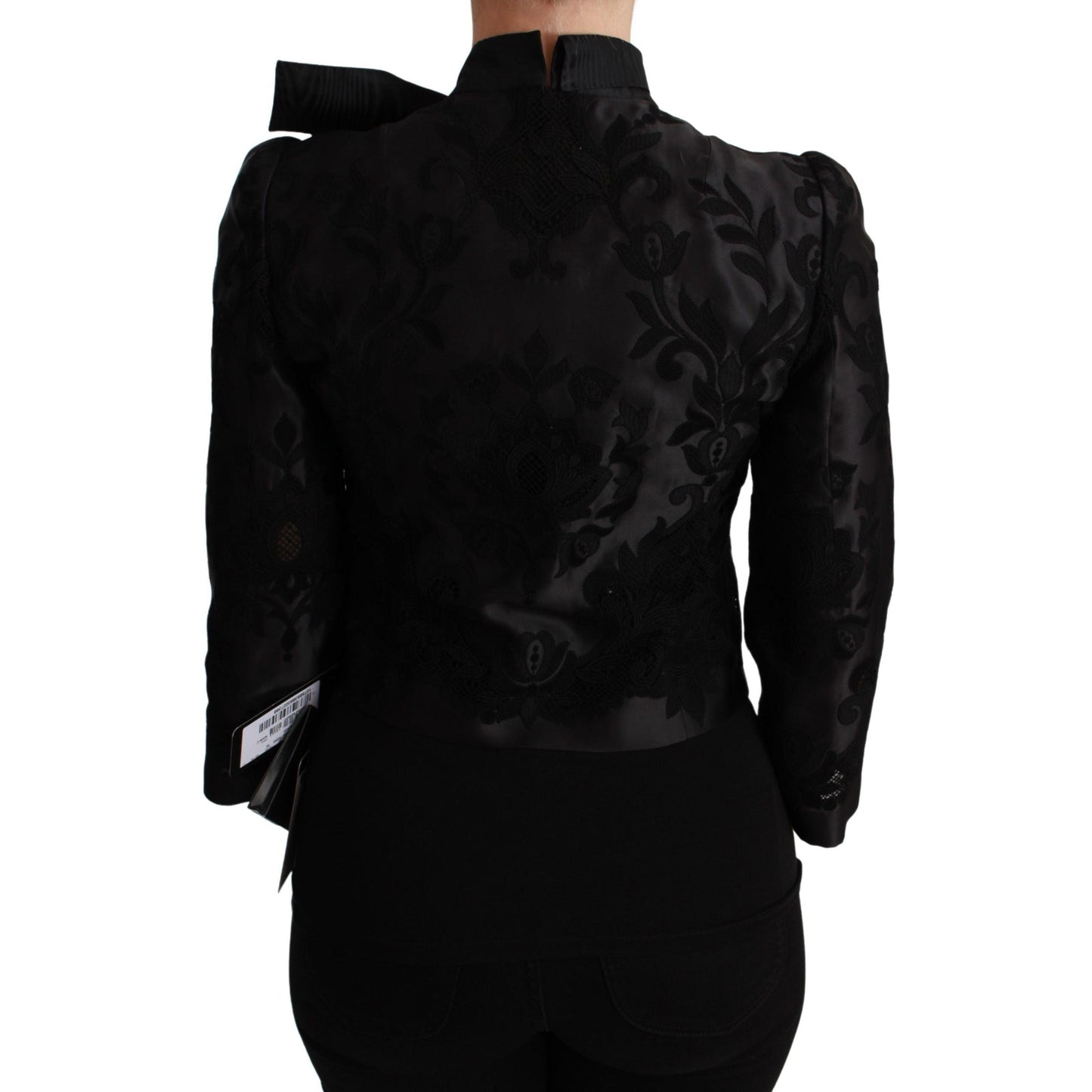 Dolce & Gabbana Black Floral Jacquard Blazer Silk Jacket