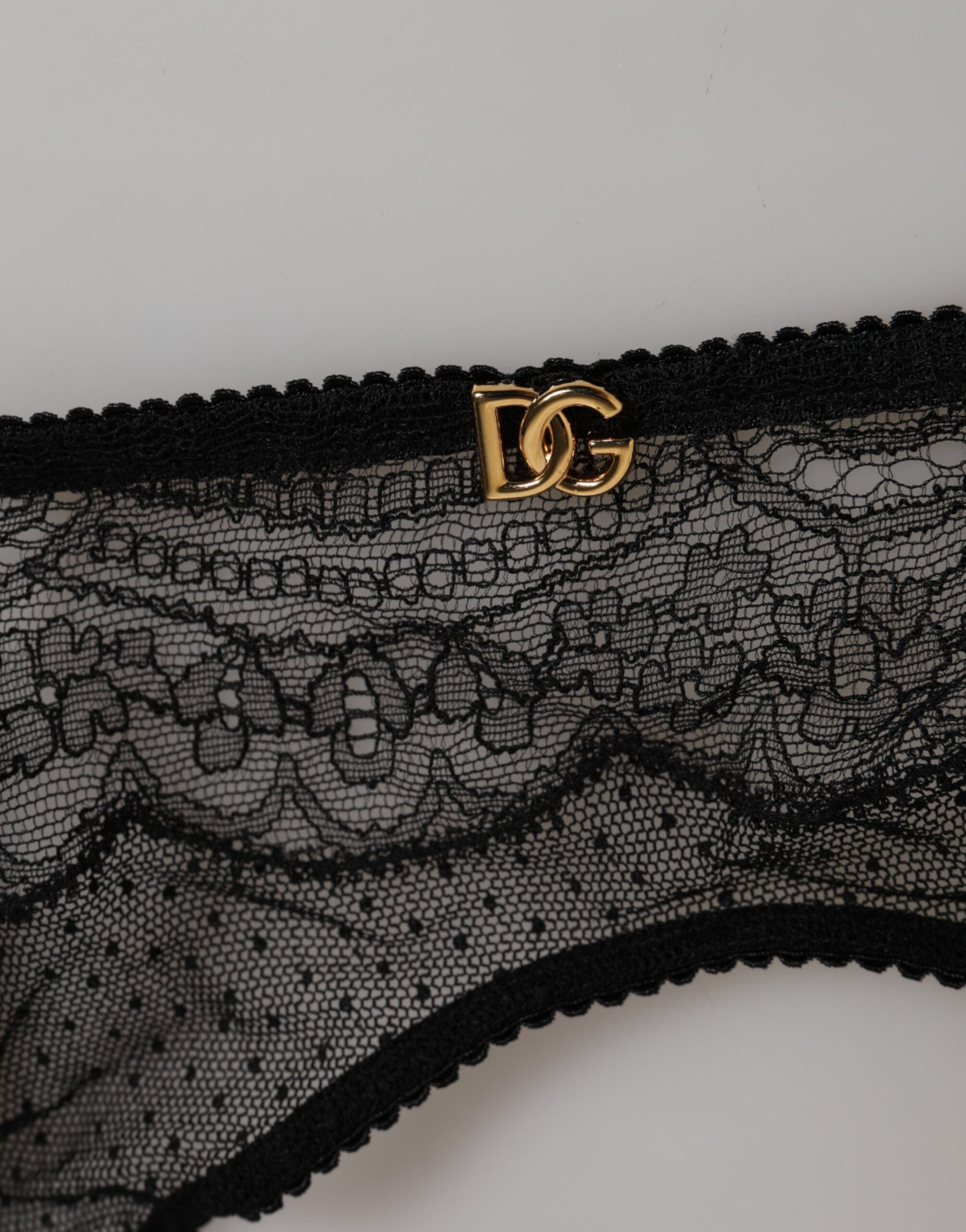 Dolce & Gabbana Black Floral Lace Nylon Strap Garter Underwear