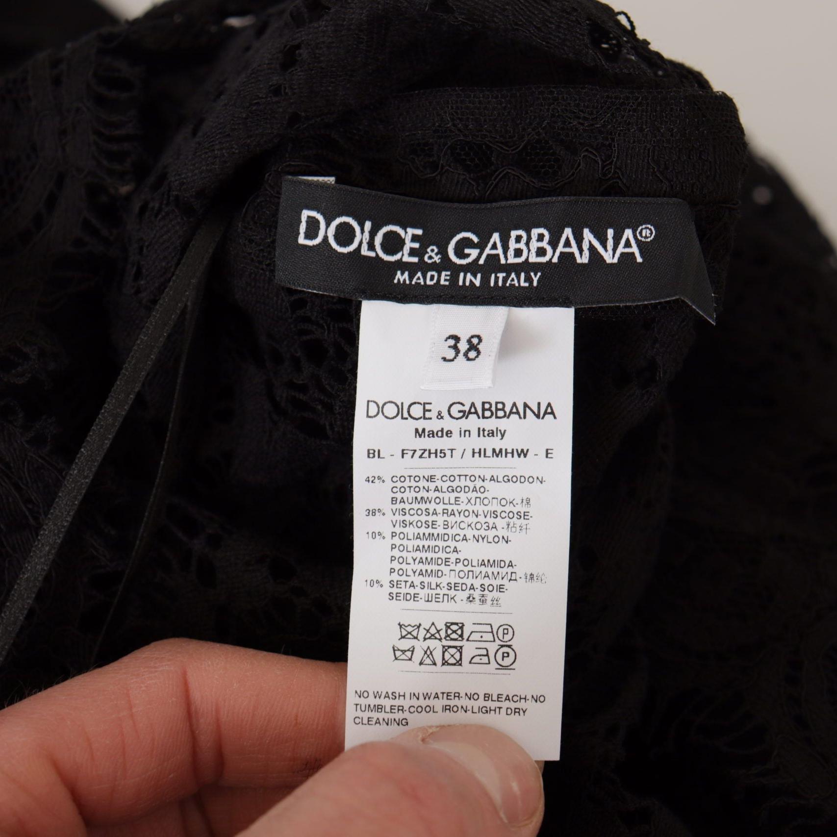 Dolce & Gabbana Black Floral Lace Pullover Sicily Blouse
