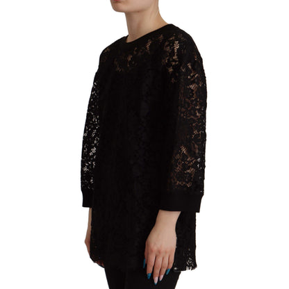 Dolce & Gabbana Black Floral Lace Pullover Sicily Blouse