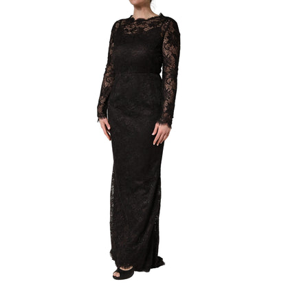 Dolce & Gabbana Black Floral Lace Sheath Long Maxi Dress