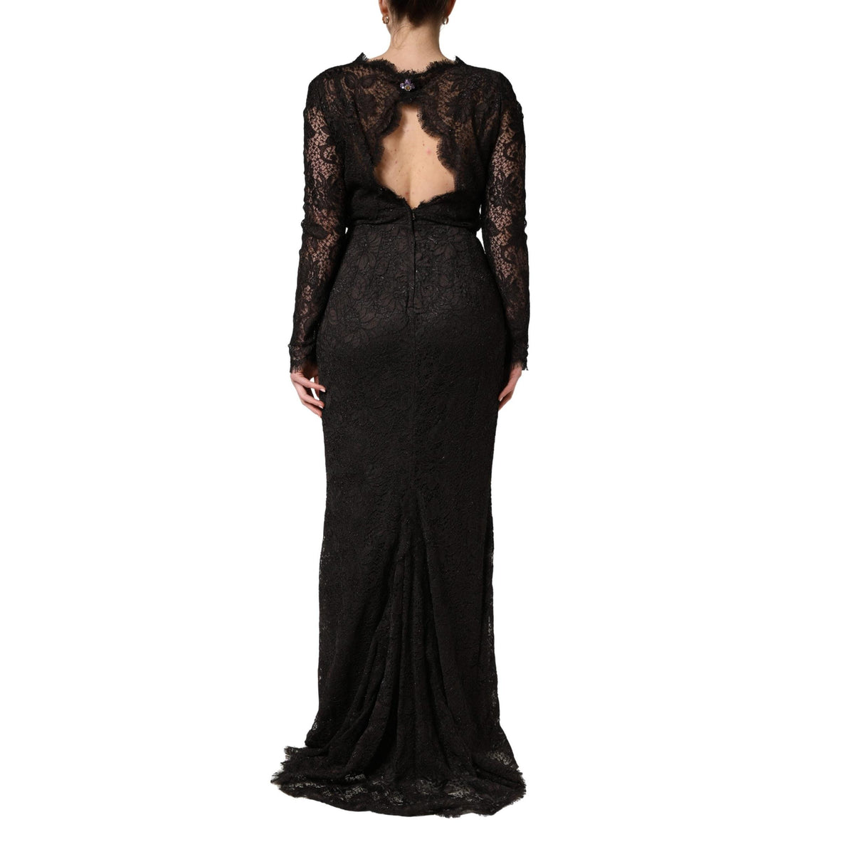 Dolce & Gabbana Black Floral Lace Sheath Long Maxi Dress