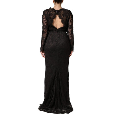 Dolce & Gabbana Black Floral Lace Sheath Long Maxi Dress