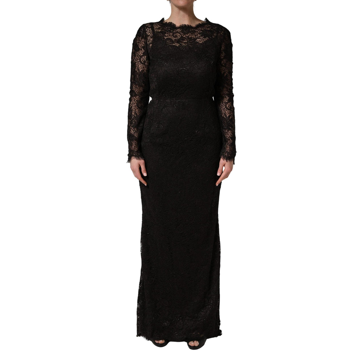 Dolce & Gabbana Black Floral Lace Sheath Long Maxi Dress