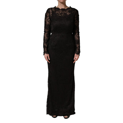 Dolce & Gabbana Black Floral Lace Sheath Long Maxi Dress