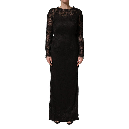 Dolce & Gabbana Black Floral Lace Sheath Long Maxi Dress