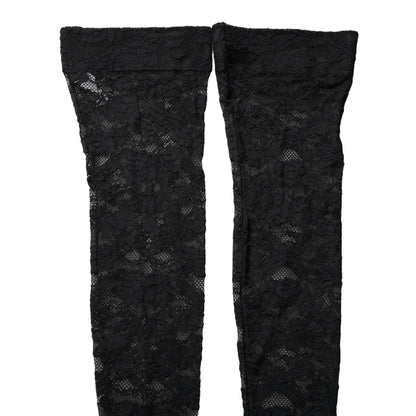 Dolce & Gabbana Black Floral Lace Thigh High Stockings Socks
