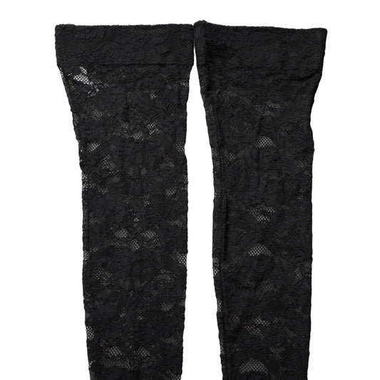 Dolce & Gabbana Black Floral Lace Thigh High Stockings Socks