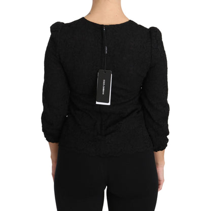 Dolce & Gabbana Black Floral Lace Zipper Top Blouse