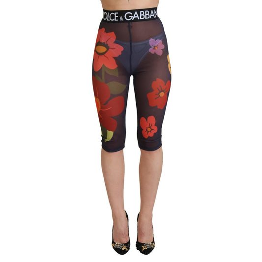 Dolce & Gabbana Black Floral Leggings Stretch Waist Pants