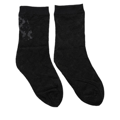 Dolce & Gabbana Black Floral Nylon Stretch Mid Calf Socks